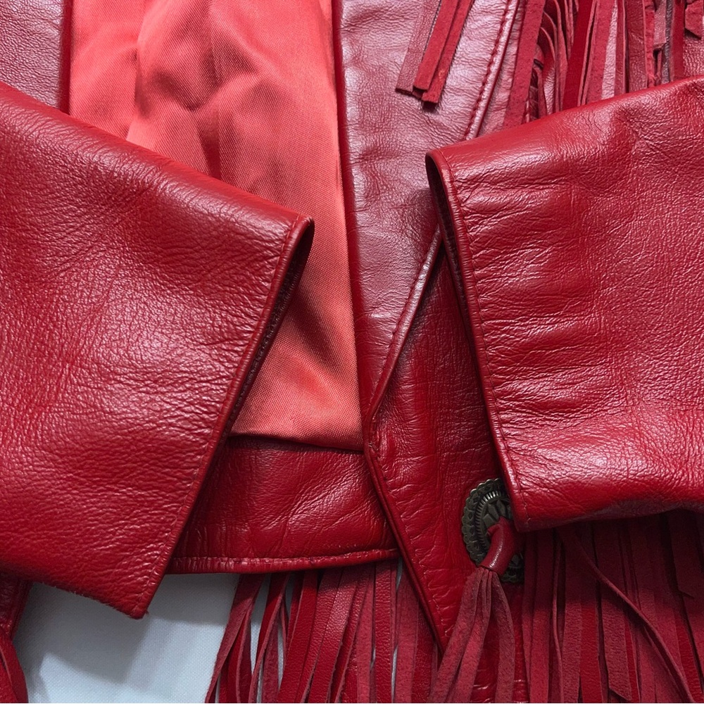 Vtg Scully Red Leather Fringe Cropped Jacket Womens Small Western Biker.    READ - Picture 6 of 16